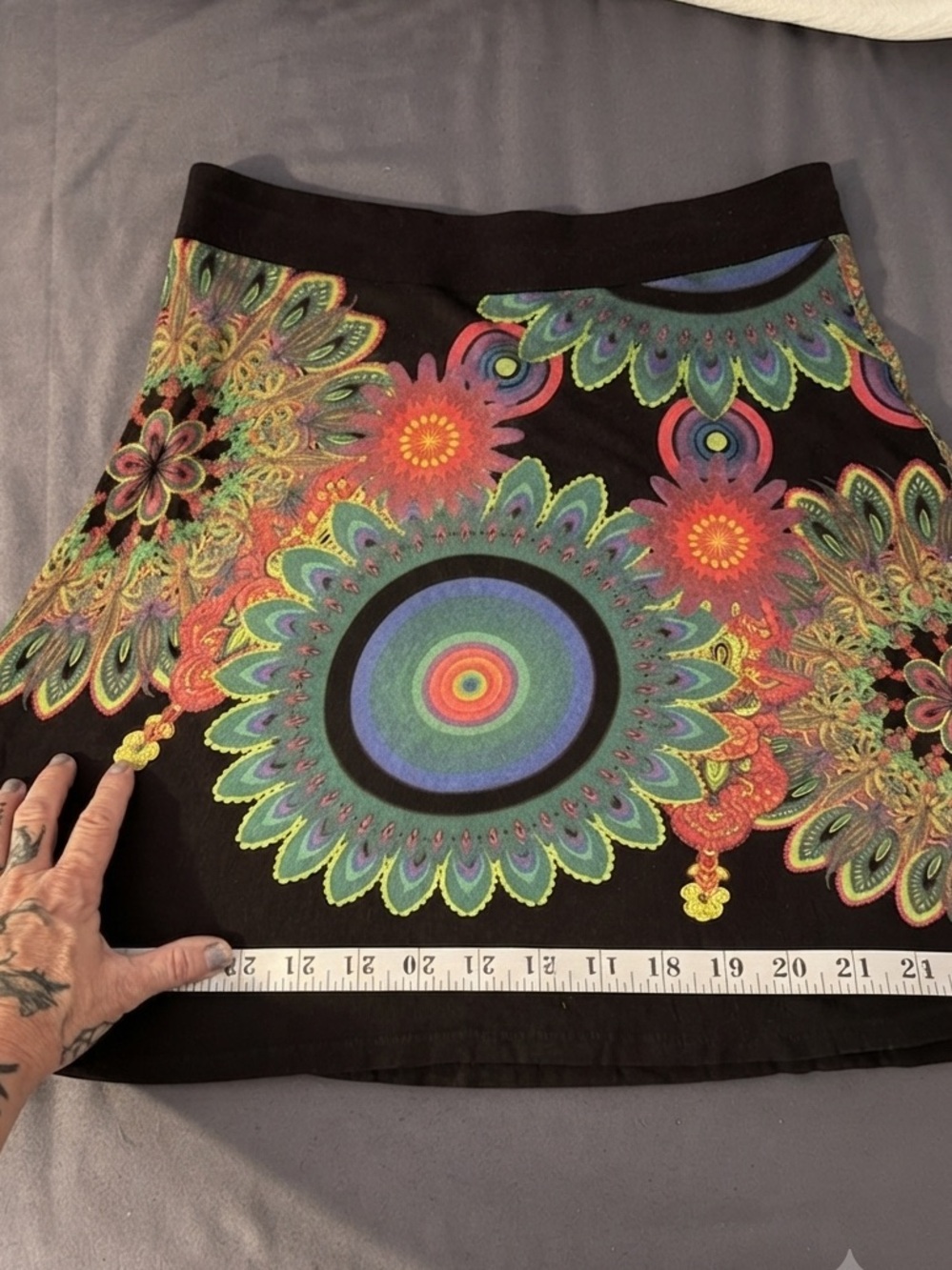 Desigual Black Midi Skirt with Multicolor Floral Medallions